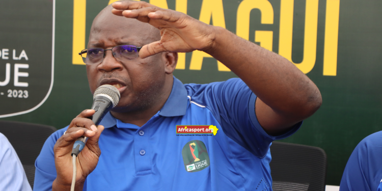 Lucien Guilao président du comité provisoire de la LGFP lors du point presse après le tirage au sort de la coupe de la Ligue