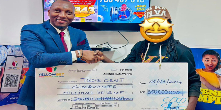Un parieur rafle 350 millions GNF avec une mise de 10 000 GNF chez Yellowbet