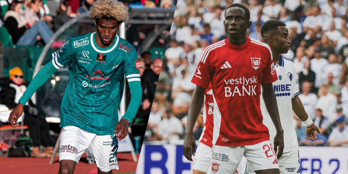 Mamadou Saidou Bah célèbre son but avec Ekenäs IF lors d'un match du championnat finlandais.