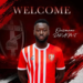 Ousmane Dramé lors de sa présentation officielle avec le KF Skënderbeu Korçë après son transfert en Albanie.