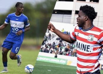 Aboubacar Camara célébrant son but lors d’un match amical avec Portland Hearts of Pine.