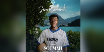 Almamy Soumah lors de sa signature avec Como 1907