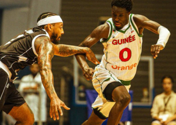 Le Syli Basket de Guinée lors de son match contre le Soudan du Sud en Tunisie.