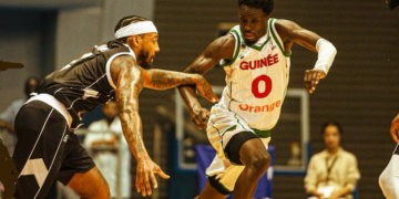 Le Syli Basket de Guinée lors de son match contre le Soudan du Sud en Tunisie.