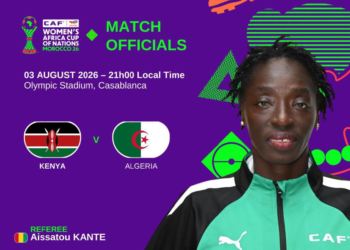 L’arbitre internationale guinéenne Aïssatou Kanté lors d’une rencontre officielle de la CAF avant le match Kenya-Algérie de la CAN Féminine 2026.
