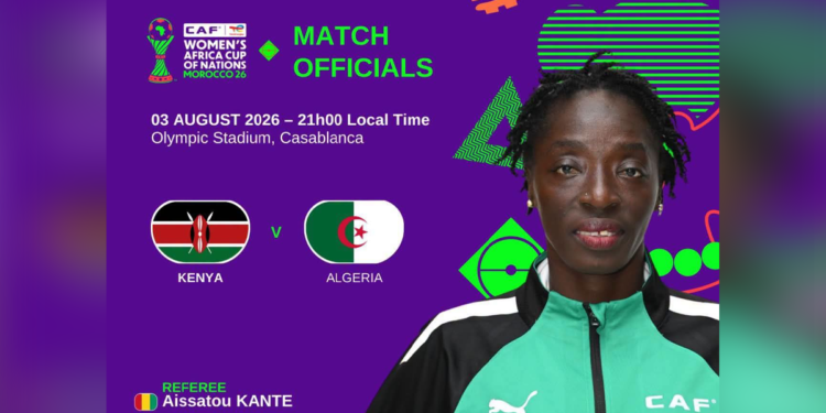 L’arbitre internationale guinéenne Aïssatou Kanté lors d’une rencontre officielle de la CAF avant le match Kenya-Algérie de la CAN Féminine 2026.