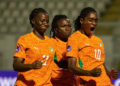 Les joueuses de la Côte d’Ivoire et de l’Afrique du Sud célèbrent leur qualification pour les quarts de finale de la CAN Féminine 2026.
