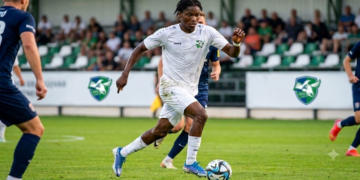 Alseny Camara, attaquant guinéen du FKM Nové Zamky, après son doublé en Coupe de Slovaquie.