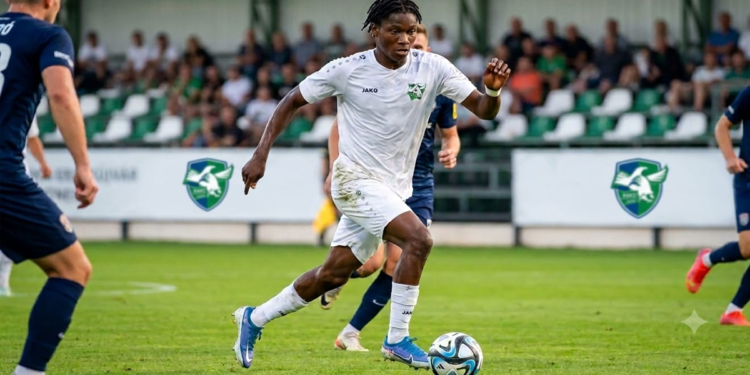 Alseny Camara, attaquant guinéen du FKM Nové Zamky, après son doublé en Coupe de Slovaquie.