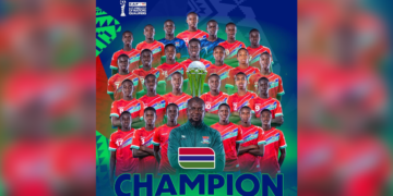 Les Baby Scorpions de Gambie célèbrent leur victoire en finale du tournoi UFOA A U17.