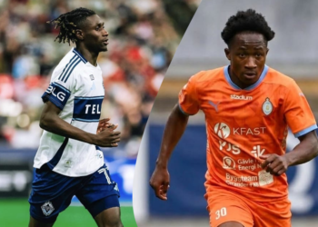 Ibrahima Chérif Fofana célèbre son but avec l’AFC Eskilstuna en Suède.