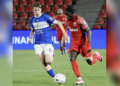 Mohamed Kanté célèbre son doublé avec le Dila Gori face au FC Spaeri.