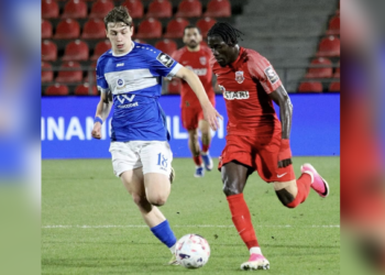 Mohamed Kanté célèbre son doublé avec le Dila Gori face au FC Spaeri.