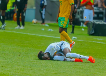 Le Syli national de Guinée lors de son match contre l’Afrique du Sud à Johannesburg.
