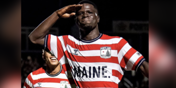 Aboubacar Camara célèbre son but avec le Portland Hearts of Pine.