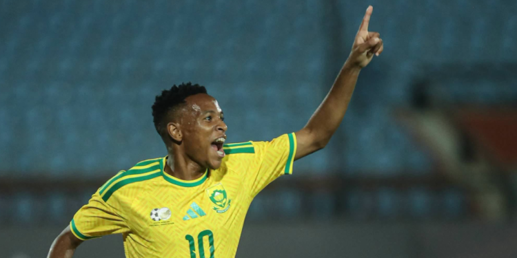 Les joueurs de l’Afrique du Sud célèbrent leur victoire dans les éliminatoires de la CAN 2027.