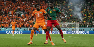 Les Éléphants de Côte d’Ivoire face aux Lions Indomptables du Cameroun à Ebimpé.