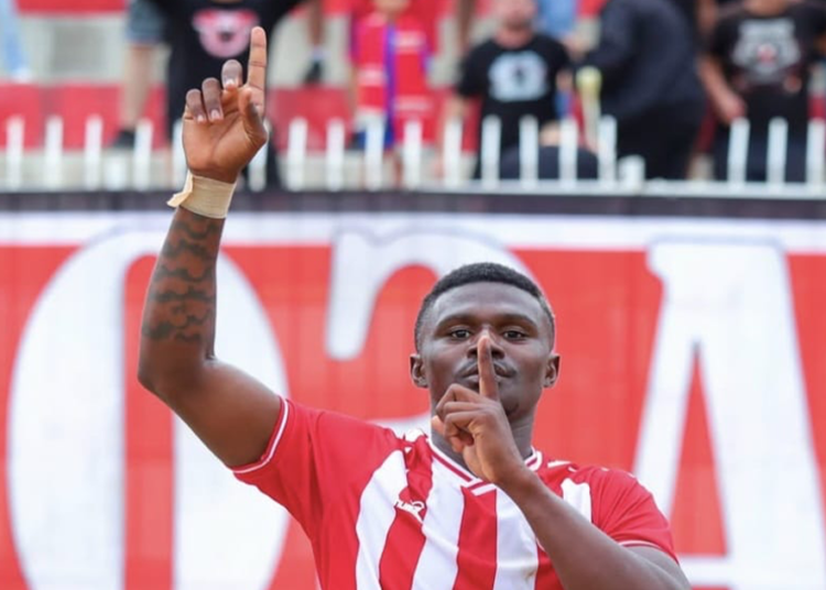 N’fanly Sylla sous le maillot du Tikveš Kavadarci en Coupe de Macédoine du Nord.