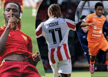 Illustration des performances des footballeurs guinéens à l’étranger, notamment Lamine Cissé, Mandjou Camara, Saydou Bangoura et Ibrahima Chérif Fofana.