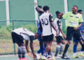 Les Aigles Verts de Ziama célèbrent leur victoire contre Gangan FC en Ligue 2 guinéenne.