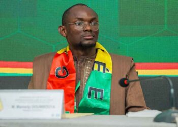 Mamady Doumbouya prononce son premier discours après son élection à la présidence de la Fédération guinéenne de football.