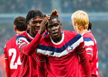 Soriba Diaoune sous les couleurs de Lille lors du match de Ligue des champions face à Galatasaray.